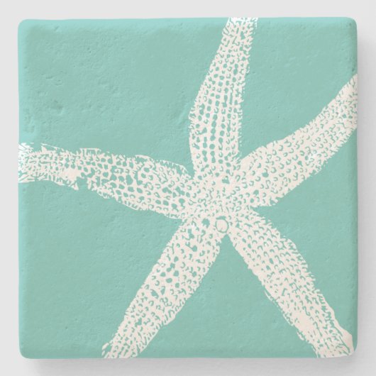 White Starfish Pattern Beach Blauwgroen Blue Nauti Stenen Onderzetter (Voorkant)