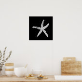 White Starfish Pattern Black Aangepaste kleur eleg Poster (Keuken)