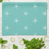 White Starfish Pattern Blauwgroen Blue Nautical Be Theedoek (Gevouwen)