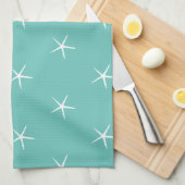 White Starfish Pattern Blauwgroen Blue Nautical Be Theedoek (Quarter Fold)