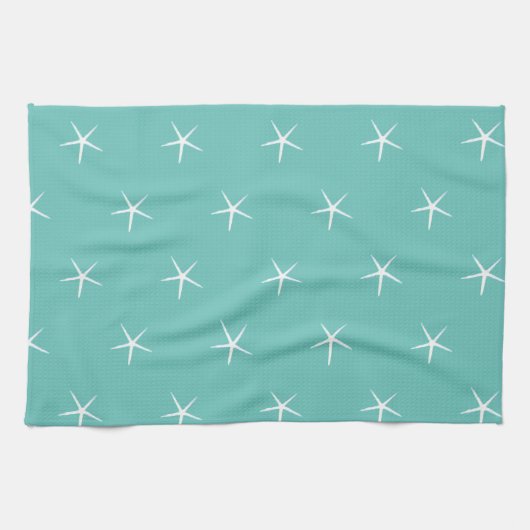 White Starfish Pattern Blauwgroen Blue Nautical Be Theedoek (Horizontaal)