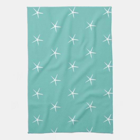 White Starfish Pattern Blauwgroen Blue Nautical Be Theedoek (Verticaal)