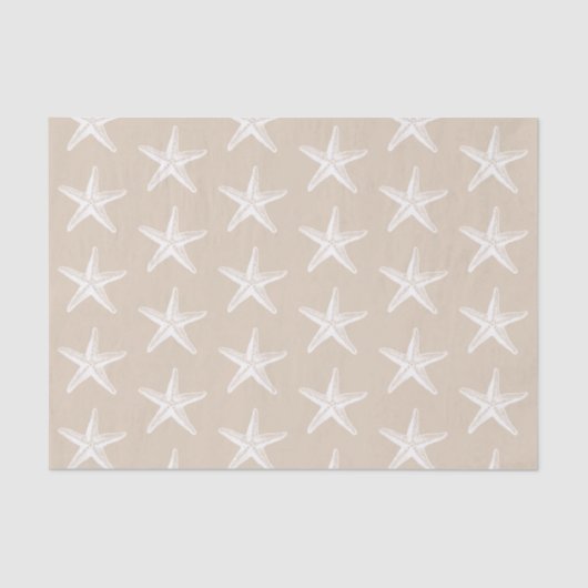 White Starfish Pattern Coastal Nautical Tissuepapier (Voorkant)