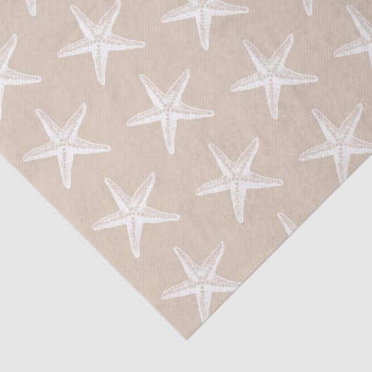White Starfish Pattern Coastal Nautical Tissuepapier (Detail)