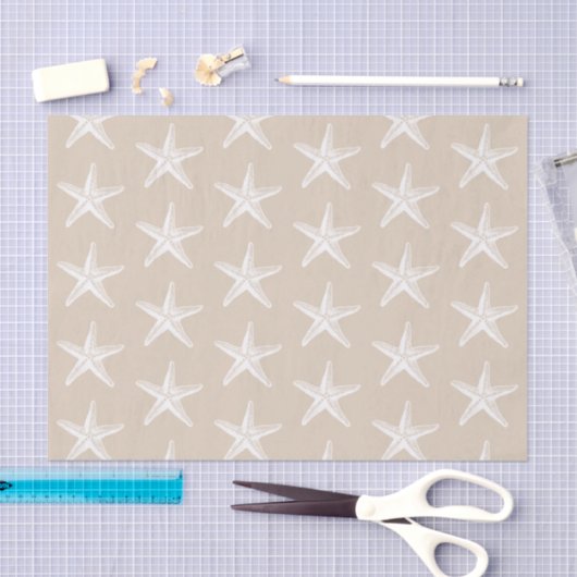 White Starfish Pattern Coastal Nautical Tissuepapier (Craft)