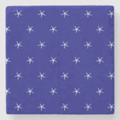 White Starfish Pattern Navy Blue Custom Nautical Stenen Onderzetter (Voorkant)