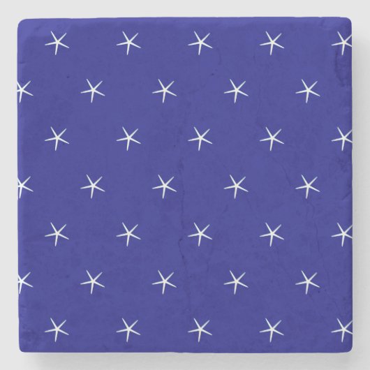 White Starfish Pattern Navy Blue Custom Nautical Stenen Onderzetter (Voorkant)