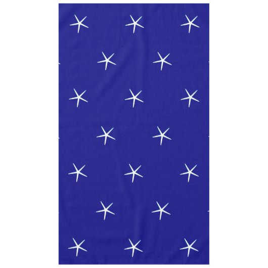White Starfish Pattern Navy Blue Custom Nautical Tafelkleed (Voorkant)