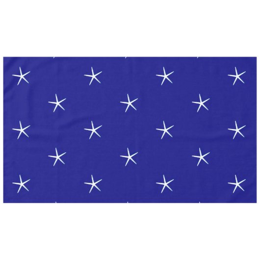 White Starfish Pattern Navy Blue Custom Nautical Tafelkleed (Voorkant (Horizontaal))
