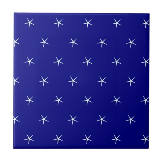 White Starfish Pattern Navy Blue Custom Nautical Tegeltje (Voorkant)