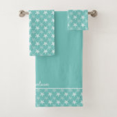 White Starfish Pattern on Blauwgroen Blue Bad Handdoek (Insitu)