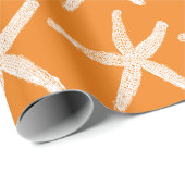 White Starfish Pattern Oranje Beach Kerstmis Cadeaupapier (Rol Hoek)