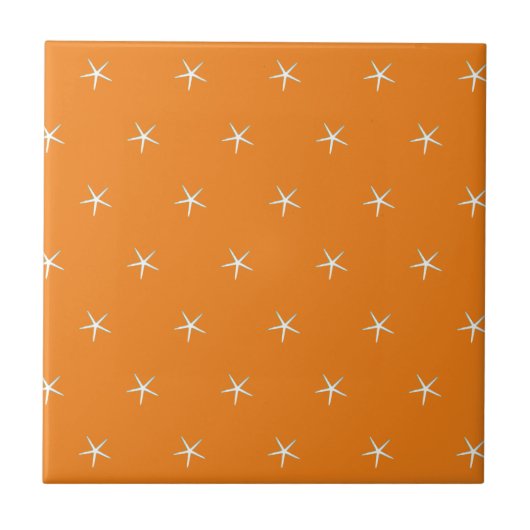White Starfish Pattern Oranje Nautical Beach Decor Tegeltje (Voorkant)