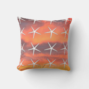 White Starfish Pattern Oranje Sunset Sky Landscape Buitenkussen