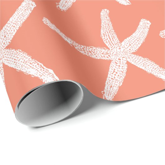White Starfish Pattern Salmon roze Oranje Cute Cadeaupapier (Rol Hoek)