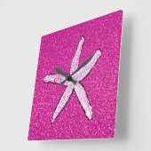 White Starfish Pink Glittery Sparkly Girls Room Vierkante Klok (Hoek)