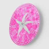 White Starfish Pink Zee Glass Personailize Grote Klok (Hoek)