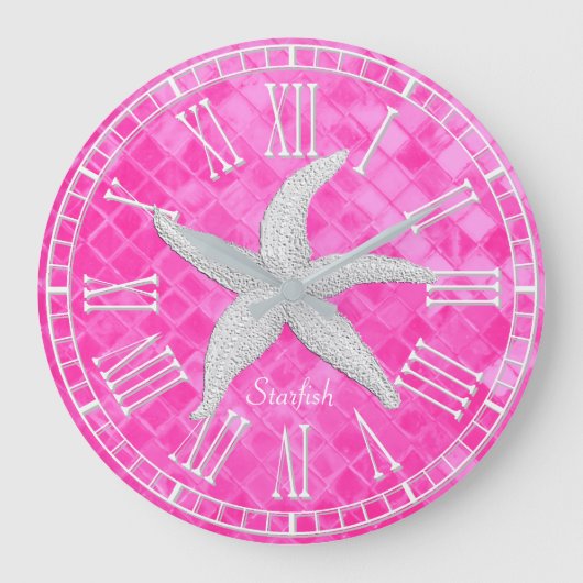 White Starfish Pink Zee Glass Personailize Grote Klok (Voorkant)
