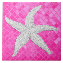 White Starfish Roze Zee Glass Patroon Tegeltje