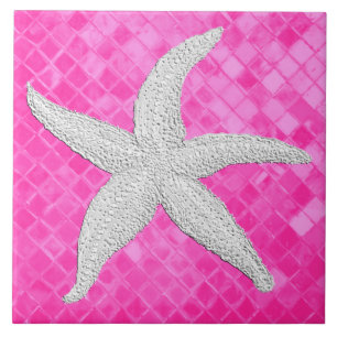 White Starfish Roze Zee Glass Patroon Tegeltje