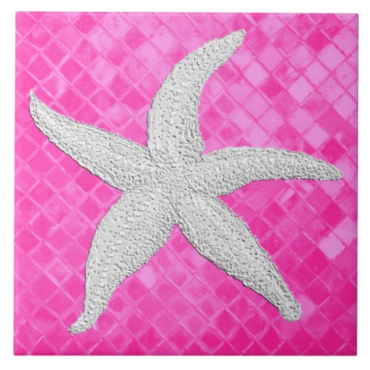 White Starfish Roze Zee Glass Patroon Tegeltje (Voorkant)