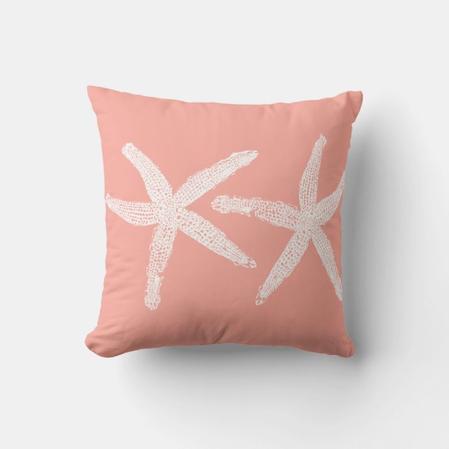 White Starfish Salmon roze Oranje Beach Cute 2020 Kussen (Voorkant)