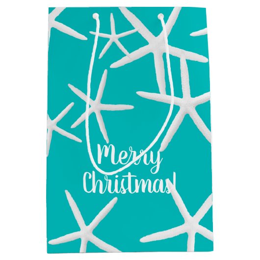 White Starfish Tropical KerstTurquoise Medium Cadeauzakje (Voorkant)