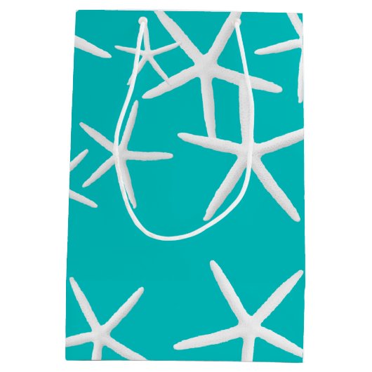 White Starfish Tropical KerstTurquoise Medium Cadeauzakje (Achterkant)