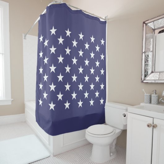 White Stars Patriotic American Flag Pattern Douchegordijn (In situ)