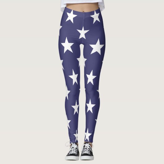 White Stars Patriotic American Flag Pattern Leggings (Voorkant)