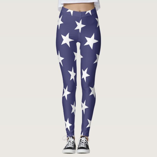 White Stars Patriotic American Flag Pattern Leggings (Voorkant)