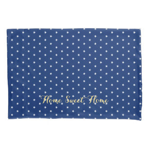 White Stars Pattern Gold Monogram Vlag Blauw Kussensloop