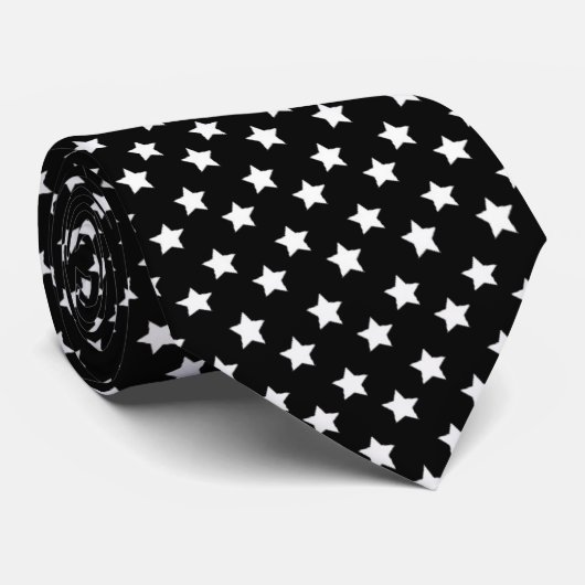 White Stars Pattern On Black Color Tie Stropdas (Opgerold)