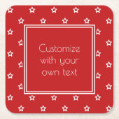 White Stars Pattern on Bright Red Custom Text Kartonnen Onderzetters (Voorkant)