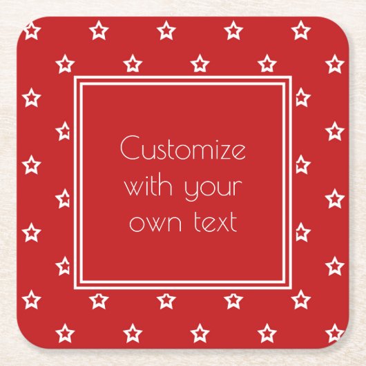 White Stars Pattern on Bright Red Custom Text Kartonnen Onderzetters (Voorkant)