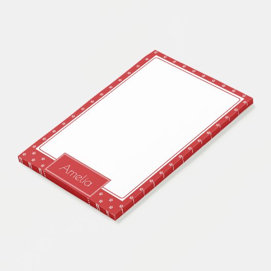 White Stars Pattern on Bright Red Personalised Post-it® Notes (Schuin)