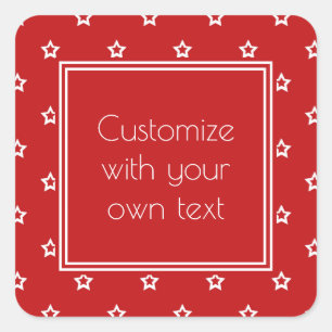 White Stars Pattern op Bright Red Custom Text Vierkante Sticker