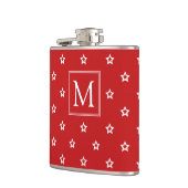 White Stars Pattern op Bright Red Monogram Heupfles (Links)