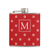 White Stars Pattern op Bright Red Monogram Heupfles (Voorkant)