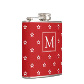 White Stars Pattern op Bright Red Monogram Heupfles (Rechts)