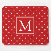 White Stars Pattern op Bright Red Monogram Muismat (Voorkant)