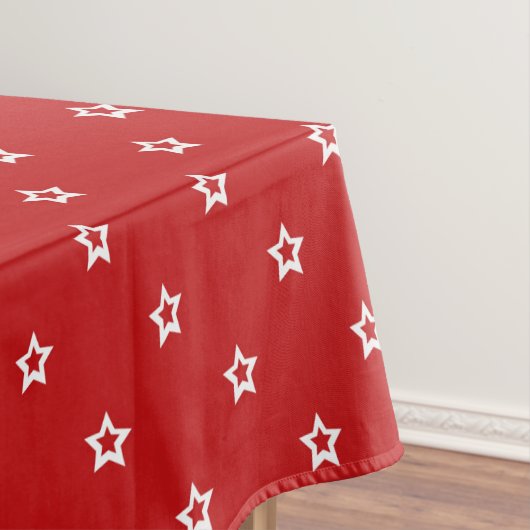White Stars Pattern op Bright Red Tafelkleed (Voorbeeld)