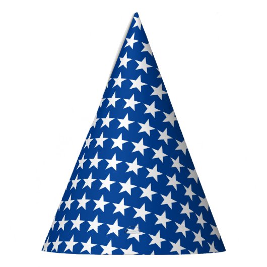 White Stars Pattern over Blue American Flag Theme Feesthoedjes (Links)