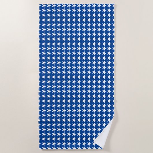 White Stars Pattern over Blue American Flag Theme Strandlaken (Voorkant)