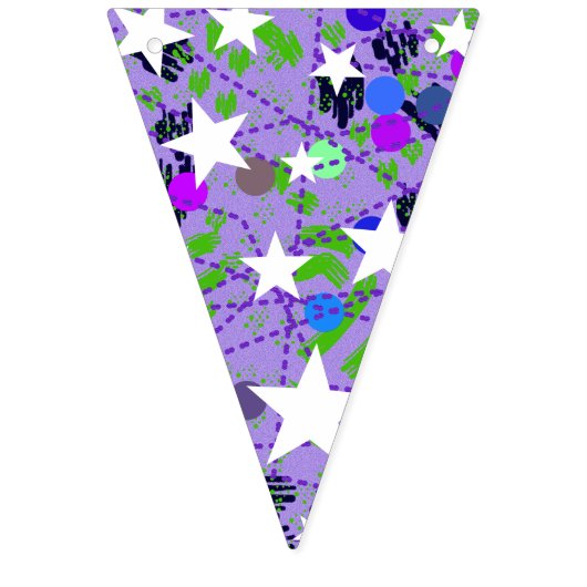 White Stars Purple Mint Green Happy Birthday Fun Vlaggetjes (Eerste vlag)