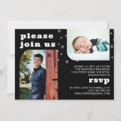 White Stars Retro Photo Afstuderen Kaart (Achterkant)