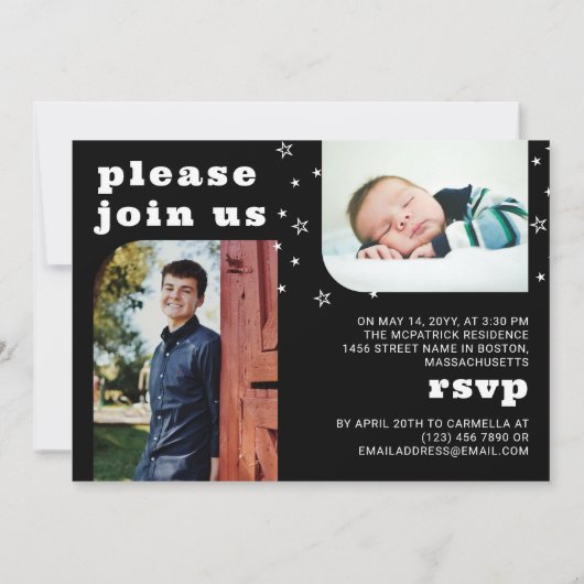 White Stars Retro Photo Afstuderen Kaart (Achterkant)