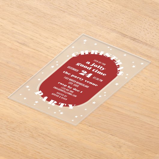 White Stars Rood & Frosted Kerstfeest Acryl Uitnodigingen (Laagn)