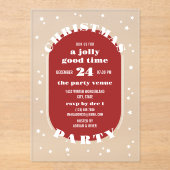 White Stars Rood & Frosted Kerstfeest Acryl Uitnodigingen (Voorkant)