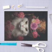 White Steampunk Cat, Roses, Decoupage Tissuepapier (Craft)